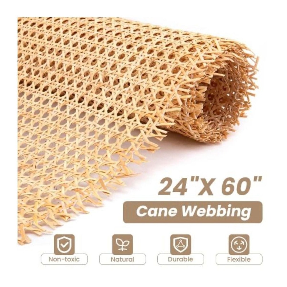 Natural Rattan Cane Webbing Roll 24 Inch x 60 Inch Hexagon Open Mesh